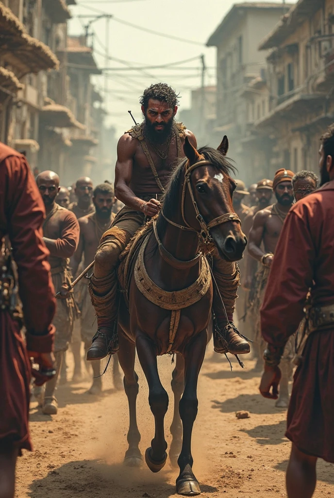 Provide me with an image where Tupac Amaru the second is being murdered, by the Spanish by pulling each limb tied with a thick rope to four horses.
