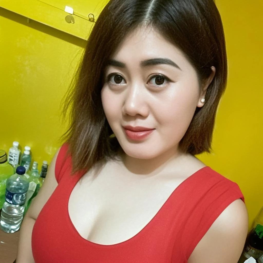 (1girl), sexy woman, slim body, smile, eyeliner, flat stomach, light skin, (Indonesian girl), long black hair, ((big breast)), ((big ass)), perfect face, (masterpiece), high quality, realistic, symmetrical, facial details, color grading, dynamic, lighting, seductive pose, 4K,