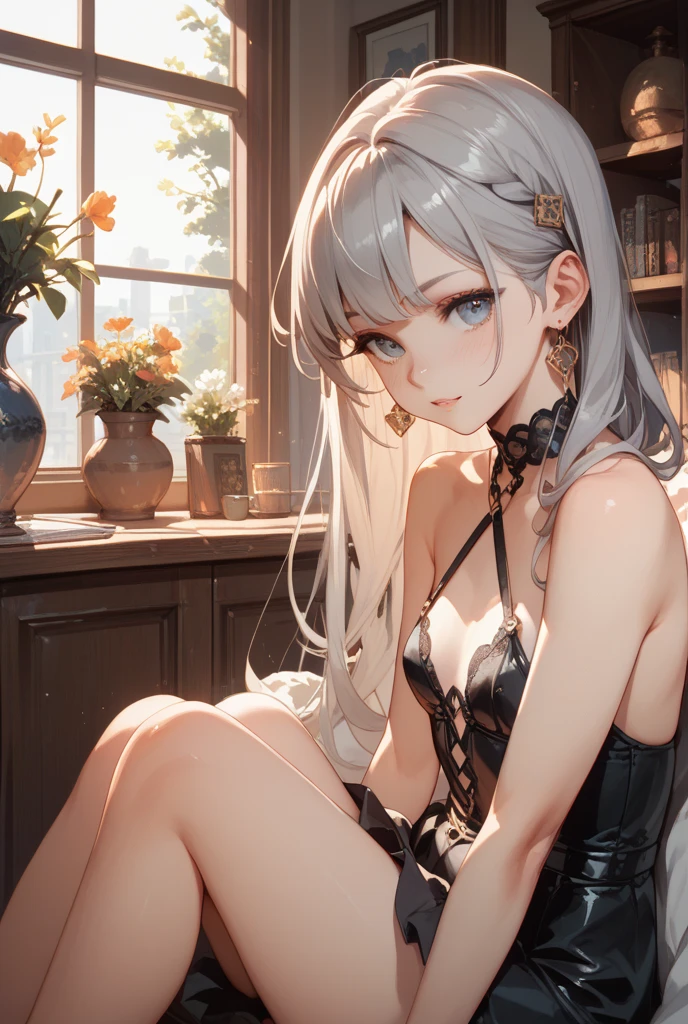 ((Marl、Horse ear headband、fake horse ears))、(lightly dressed、cleavage of the breast、fully body photo、Beautiful legs)、(Silver hair color、Red eyeball、Snow-white skin、natta、murky、Black Dress、Sexy dresses、nightcity、Ruins、Underworld、A portrait of a beautiful woman based on a painting by Isin Nishio)、1girl in、master piece、japanaese girl、absurderes、hight resolution、ultra-detailliert、depth of fields、masterpiece、extremely details CG、3D Photography、3D background、Unity、8K、Hi-Res、top-quality、shadowy、foco nítido、pale-skinned、A detailed eye、blurry backround、dynamic ungle、The most amazing super feat exaggeration、a closed mouth、Look at viewers、deadpan、Red cheeks、superclear