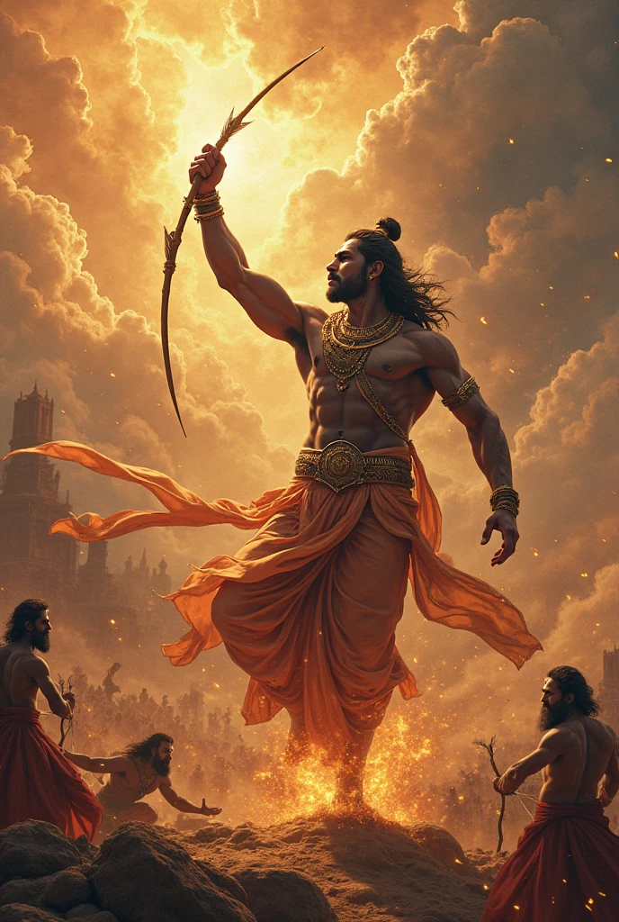 Karn lift vaical weel with Krishna and Arjuna