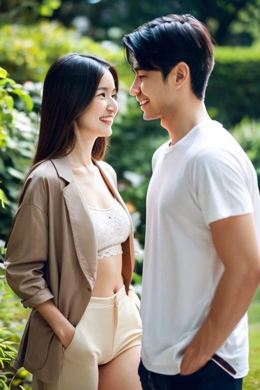 woman and male, looking at viewer, smile, 
