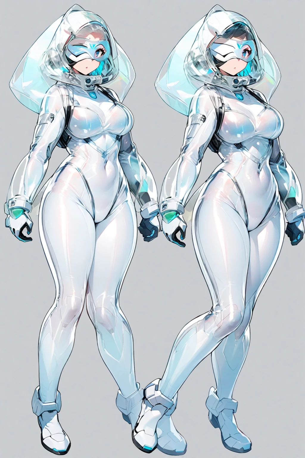 (solo:1.6), 1girl, alien woman, striped skin, (silver skin:1.4), pointed ears, glowing blue eyes, female, buff, muscular, huge breasts, highly detailed eyes, Amazon, (white latex bodysuit:1.6), (heels), cleavage, standing upright, full body, smiling, friendly, looking at viewer, realistic lighting, by darkgem, by wfa, by bng,