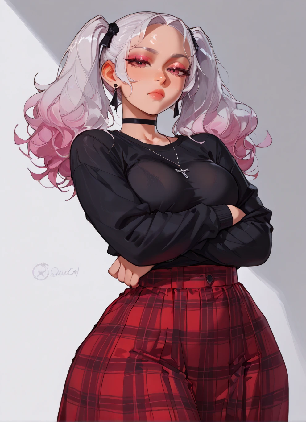 Hot ladies, , in white skirt, with gray hair, realistic