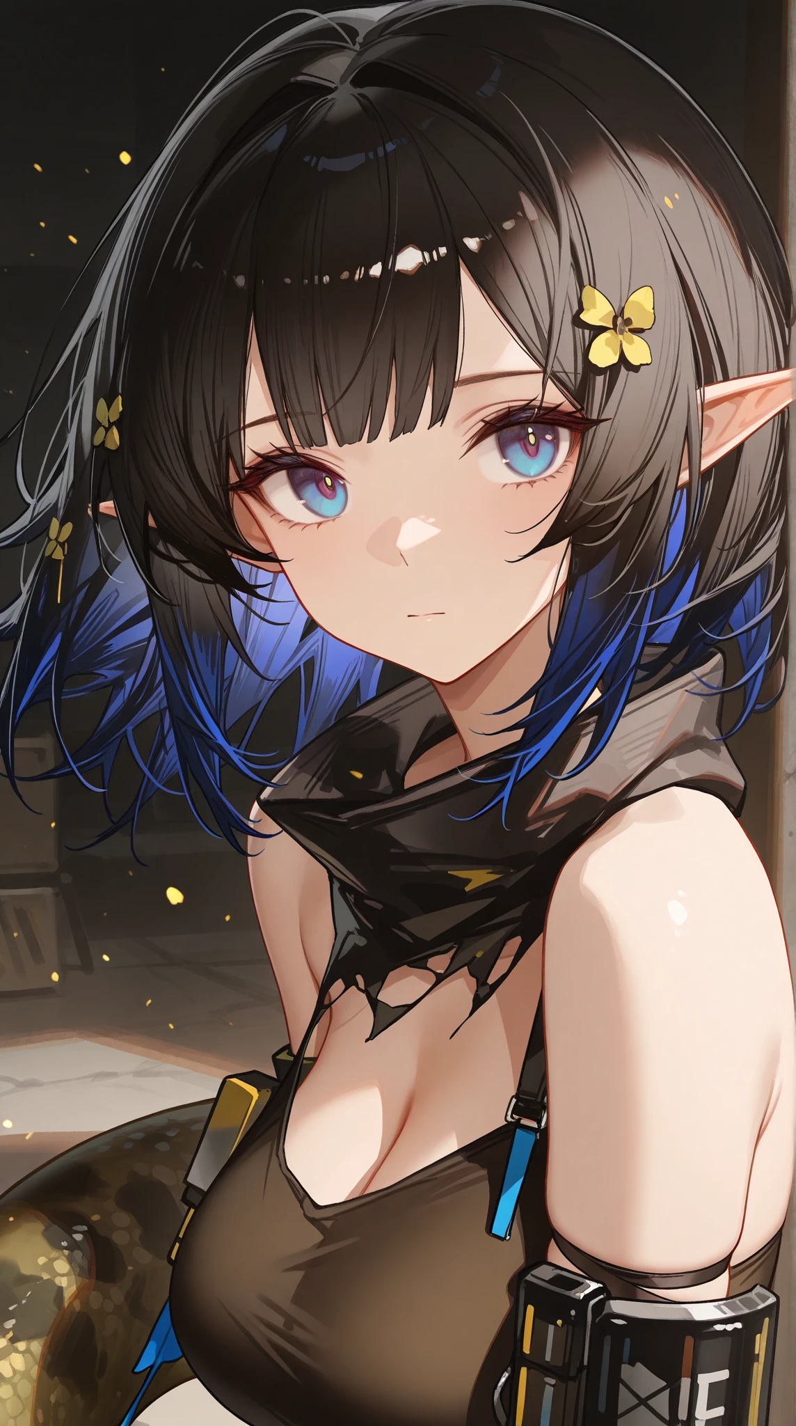 (masterpiece, best quality, perfect face,) Absurdhighres, ultra detailed, 1girl,eunectes, snake tail, tube top, black panties, see-through dress, scarf, goggles, cum splatter, thick cum, ((small breast)), sexy pose, blush, sweating, open mouth, <lora:Eunectes (Arknights):1>