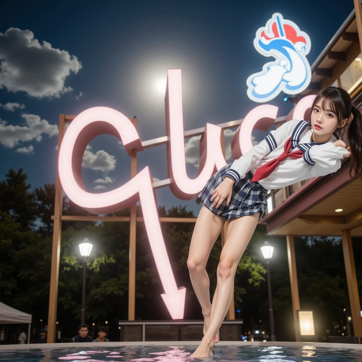 8K, Best Quality, Ultra High Definition, Masterpiece, Realistic, Photorealistic, High Contrast, Photon Mapping, Real Image, Super Detail, Low Angle: 1.5, 1 Girl, Solo: 1.5, Full Body, Night Concert Venue Stage: 1.5, Kepop Star, Kepop Idol, Dress Like a kpop, Sexy, Fancy Makeup, Blazer: 1.3, Short skirt: 1.3, wearing blazer and skirt high heels, tie, kamisa: 1.3, bare feet, high heels, MCharacter opening leg: 1.3, 180 degree open leg, open crotch: 1.3, brown hair long hair, wet white panties: 1.5, panties visible from under skirt: 1.3, tall, height is 170 cm, long legs: 1.2, Beauty face: 1.5, Detailed female pubic shape is clearly visible: 1.5, pubic hair protruding from panties: 1.2, without panties: 1.3, textured skin