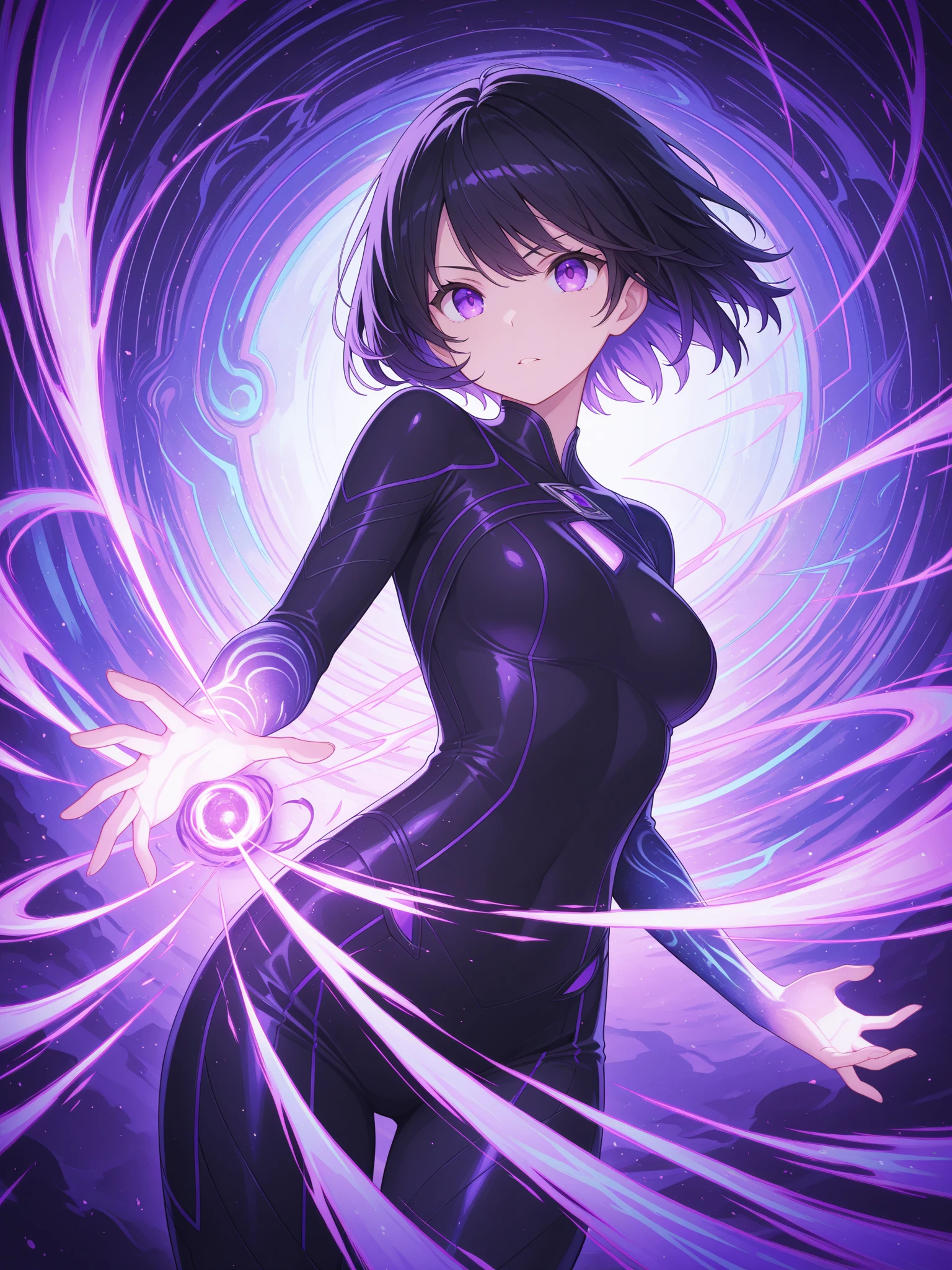 1 adult woman, (Ecstatic face), teasing to viewers, wearing smart coat, white magic circle in the background, glaring to viewer, soft clothes, cleavage, Sigh, heart mark, (masterpiece), ultra detailed, vividly depicted painting, aura, precise background, (geometry tattoo), (cinematic), elaborate, (gritty), point to viewers, (small shiny magic circle at hand), teeth, dynamic posing for photo, dark color hair, short hair, detailed magic circle,