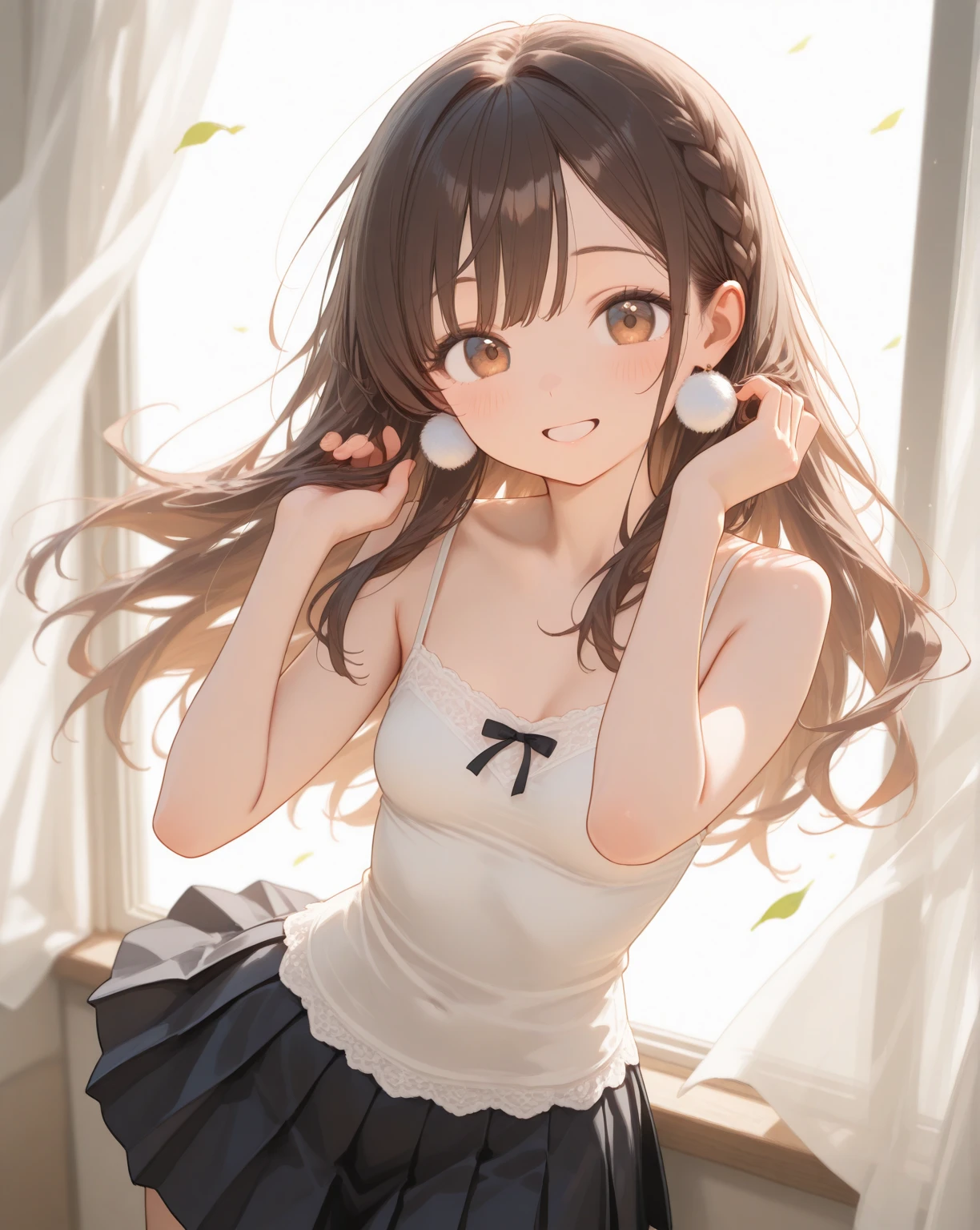 (masterpiece), (Highest quality), (Super detailed), (8k),(One girl),((Anatomically correct)) ,14 years old,Cute junior high school girls,(white lace bustier dress),(Cleavage), Are standing, View your viewers, (interview), (Simple Background),(Big eyes:1.2),(Droopy eyes:1.2),(Brown eyes),(Glossy lips:1.2), (High saturation), Focus on the face, bangs, Best lighting, Long black hair,Cute hair accessories,(No bra),(Pink nipples), (Erect nipples:1.3),((mini skirt:1.5)),((I can see your thighs)),(White lace panties),Cowboy Shot,