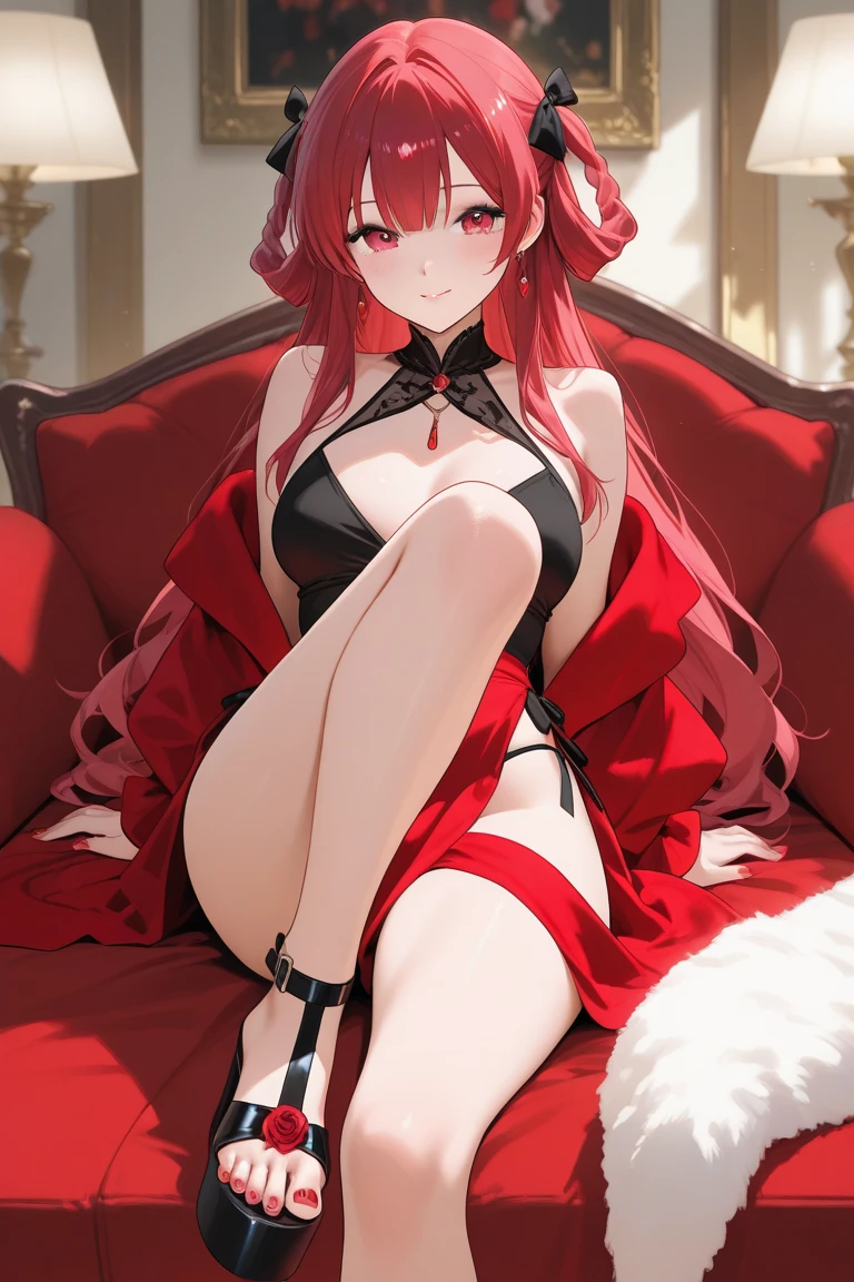 belle jeune fille aux long cheveux rouge en sous vetement avec plein de forme