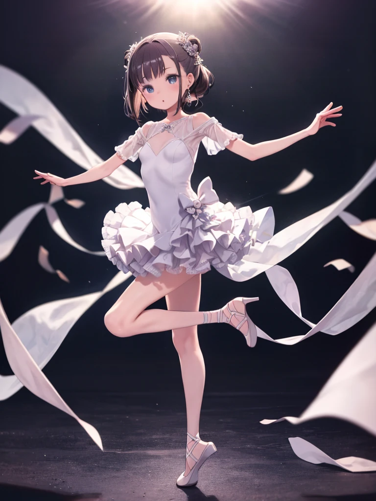 top-quality、hight resolution, (Figure skating light blue dress costume woman)、Slender Line、Looks like a model, Skating Ring、Photo 1 seen from below:1、white panties、Black hair ponytail、