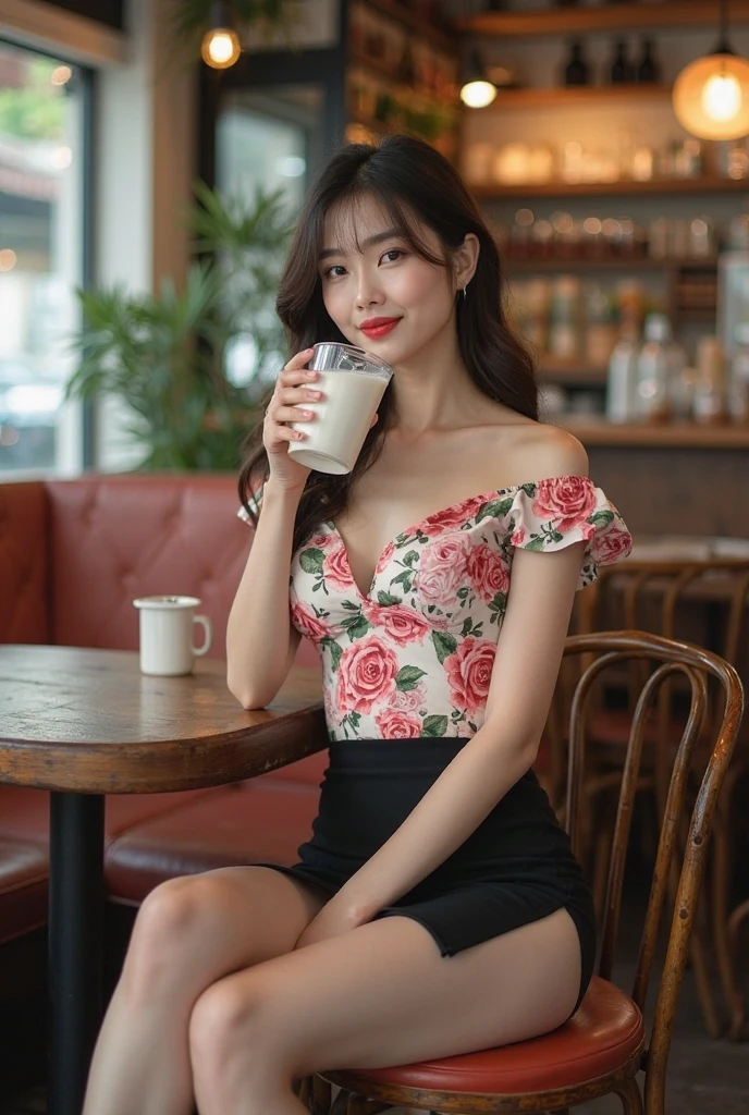 ((Best Quality, 8k, )), 1girl, Slim Abs Beauty: 1.3, (Long Hair, No Big Breasts: 1.2), Dress: 1.1, Super Fine Face, Delicate Eyes, Double Eyelids, Smile, Tea Shop and Coffee on the Street --auto