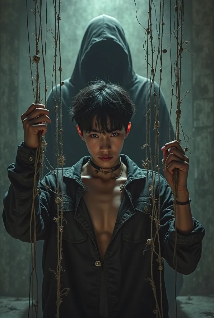 1boy、Handsome Men、Japanese male, 、Completely naked、Full nudity、erection、Huge penis、Slim body、Highest quality、Realistic、beautiful、Sad look、 ((((Completely tied up with rope)))), ((((A very tight rope is crisscrossed over the chest)))),(((Body bound with tight rope)))、whole body、Surrounded by old people、night、Dim lighting、darkness