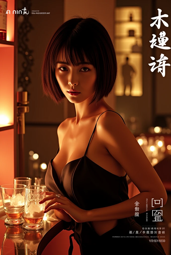 (Best quality, 8k, 32k, Masterpiece, UHD:1.2) "Generate a captivating artwork featuring a young Japanese girl model with short, sleek black hair styled in a chic bob haircut. Envision her bathed in dramatic cinematic lighting, creating an atmosphere of allure and mystery. Emphasize a romantic aesthetic vibe, showcasing the model in a poised and elegant pose that evokes a sense of intimacy and sophistication. Utilize warm and soft tones to enhance the romantic ambiance, and consider incorporating elements like flowing fabrics or flowers to add a touch of ethereal beauty. Capture the essence of romance and beauty through the model's expression, the play of light and shadows, and the overall aesthetic, creating a visually compelling and emotionally resonant piece." (perfect eyes), flawless skin, flawless face, cinematic, tight body, ((well-proportion female hands)), ((female hands with five digits)) ((Body is well proportioned)), ((chic bob haircut)), soft focus ((Short Black Hair)),