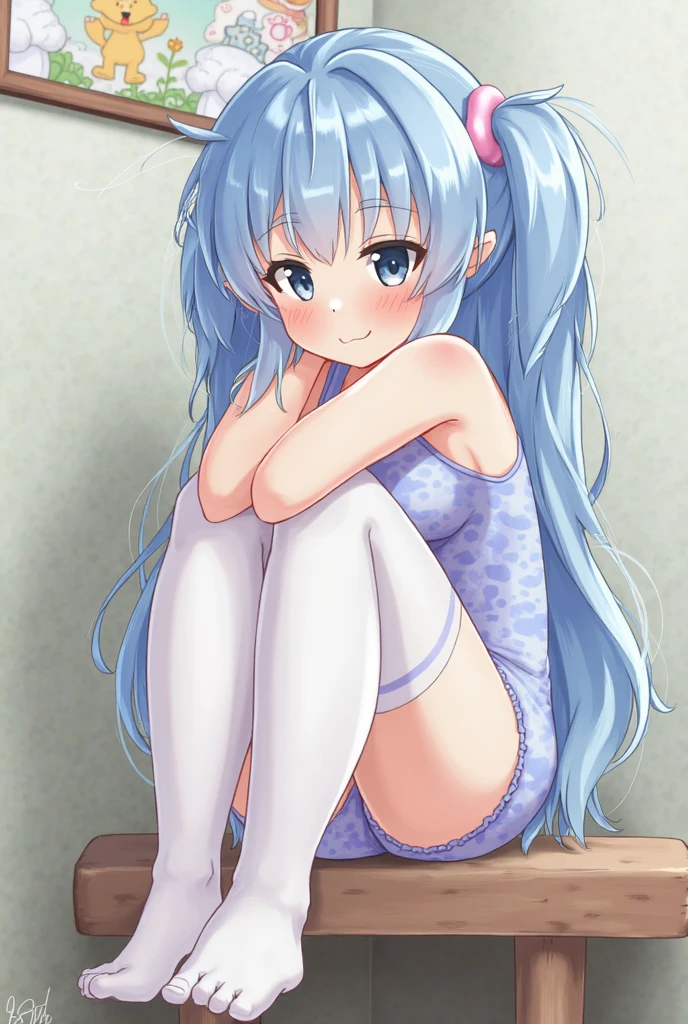 Little beautiful girl，, naked，Cat ear，Long white hair，Light blue eyes，cute, young, small limbs, short fingers, Big Breasts, Big ribbon, Thin and light clothing, White leotard, Showing through，Nipples， Sheer white lace tights, Thin, sheer white tights，Smooth Skin,lift the perineum,(Spread your legs),(The hand details are perfect too.),(Wet)，Squat，Wet，Vulgarity， leaking，There is a lot of  on the body.，White long gloves，No shoes，Ahegao，Open your mouth wide，tongue out are there，saliva，