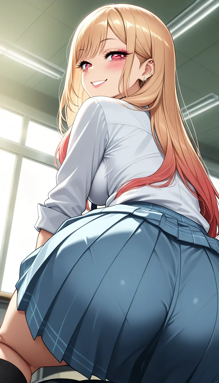 nsfw,asukalangley, asuka langley soryu, (souryuu asuka langley:1.5), blue eyes, hair between eyes, headgear, interface headset, orange hair, two side up,
BREAK blue dress, collarbone, dress, neck ribbon, pinafore dress, red ribbon, ribbon, , shirt, short sleeves, (tokyo-3 middle school uniform:1.5), suspenders, suspender skirt, white shirt,
BREAK indoors, gym storeroom,
BREAK looking at viewer, (cowboy shot:1.5),blush angry,stare at viewer,clenched teeth expression,disdain,contemptuous,open stance,leaning forward,in heat,breath,(((skirt lift, I can see your white panties))),panty pull, undressing,cameltoe,pussy juice stain,focus pussy,focus ass,low angle,from behind,
BREAK (masterpiece:1.2), best quality, high resolution, unity 8k wallpaper, (illustration:0.8), (beautiful detailed eyes:1.6), extremely detailed face, perfect lighting, extremely detailed CG, (perfect hands, perfect anatomy),