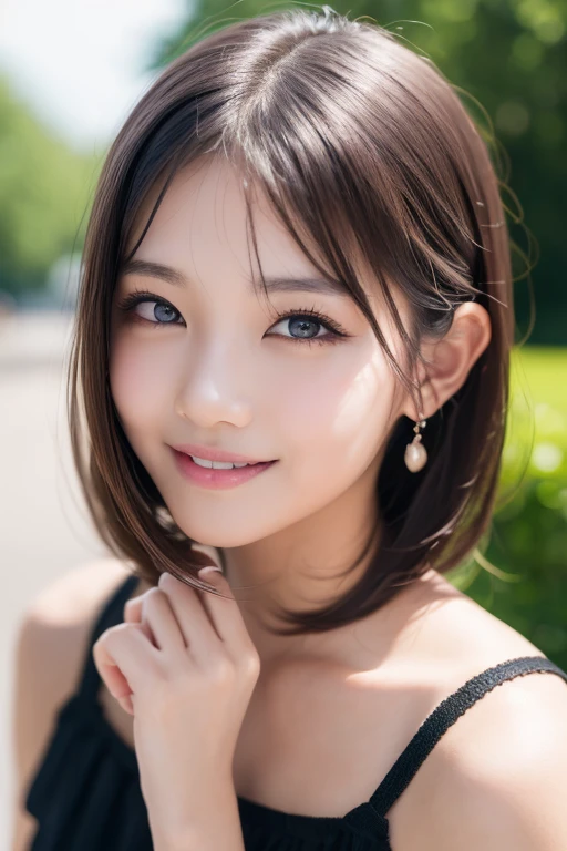 Tabletop, Highest quality, shape, Very detailed, finely, High resolution, 8k wallpaper, 完璧なダイナミックな構shape, Beautiful and detailed,Natural color lip, 20-year-old girl、cute,Always blur the background,Perfect and beautiful face,Slim face and figure,Big eyes、Putting on gal makeup,Small face,Shooting from below、smile,Blurred Background,Elegant feminine face、Cyberpunk Fashion、Change pose randomly、Randomly change the shooting angle and position、One person、Crouch