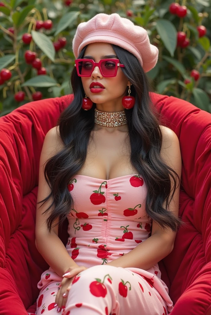 (best_quality:1.6), (hyper-realistic:1.4), 27_year_old_malagasy_woman, straight_long_black_haired, blue_eyed, tanned_brown_skin, standing_inside_home, masterpiece, highres, 8k, side_view, (high_detail_face:1.5), eating_strawberry, wearing_strawberry_dress_with_strawberry_pattern, (strawberry decoration:1.6), (red ribbon:1.4), (strawberry earrings:1.6), (red knee high socks:1.3)