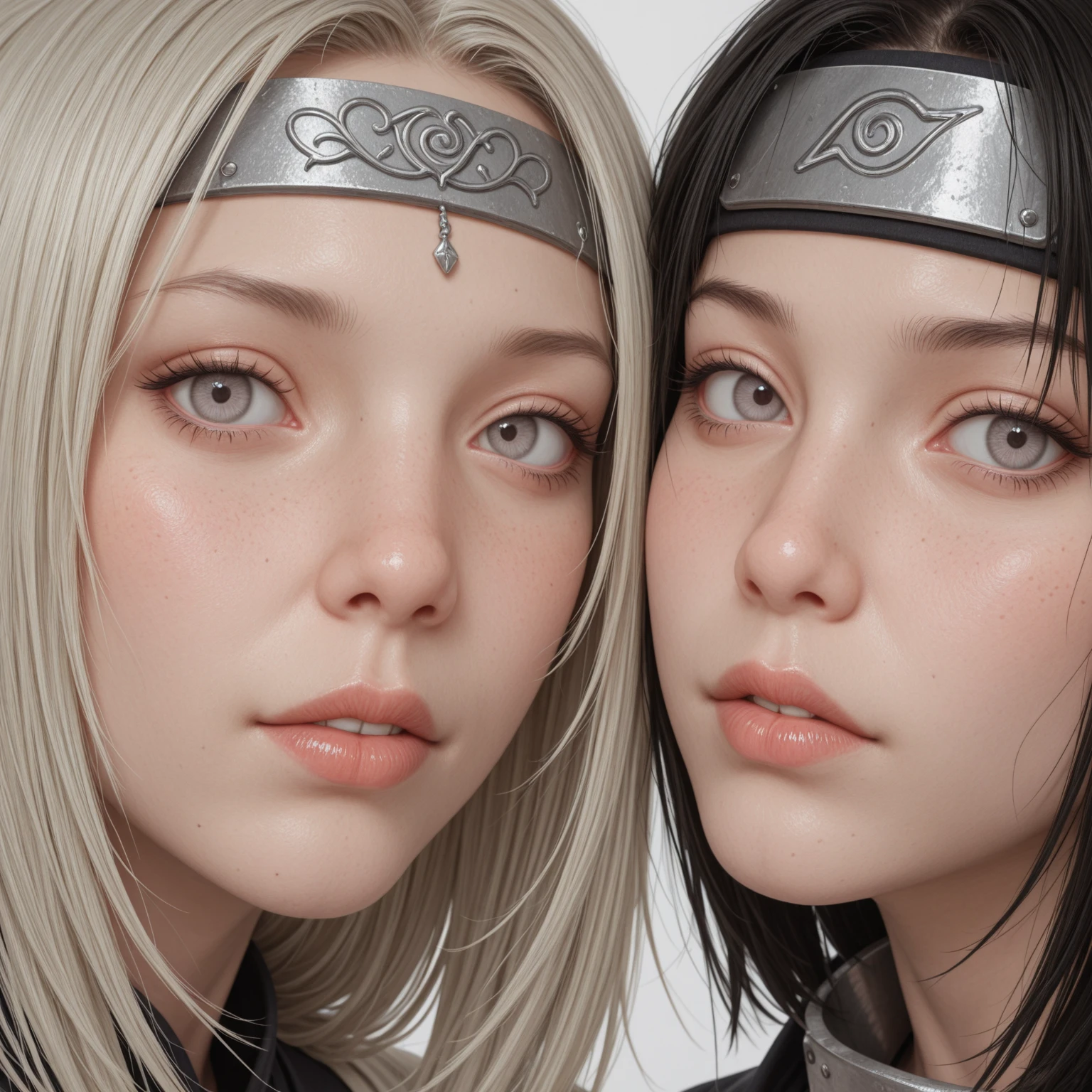 Naruto female oc, half black half white hair,eyes with heterochromia, perfect lighting,blush,bangss,Uchiha