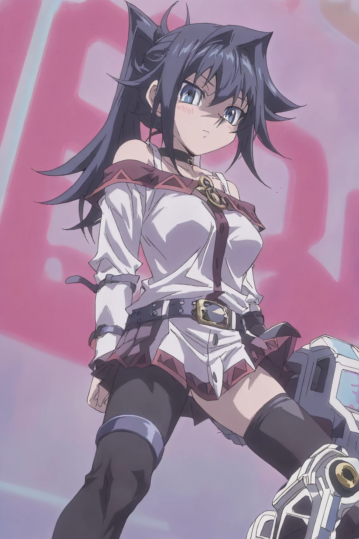 Asagi,  short black hair,  black eyes,  standing, happy,  lose up,  cowboy shot, hands in pockets, 
AsGear, hairclip. fur-trimmed coat ,thighhighs,,black shorts,belt,fingerless gloves,cleavage,fur collar 
ourter space,  music concert, 
(insanely detailed, beautiful detailed face, masterpiece, best quality) cinematic lighting,   <lora:Asagi:0.7> (anime),