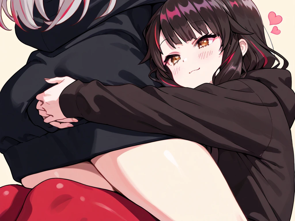 A wife(step mom), short black hair, nice body line, nice red eyes, red tight sweater, and tight stockings, getting hot and sexy on a bed, appealing with a bounce and a panting face. She is about to pass out because of excitement. Sweating so hard