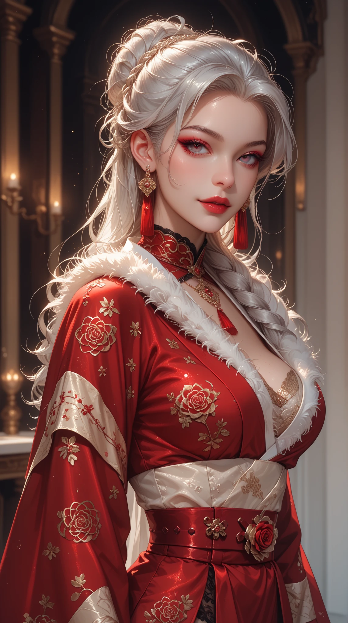 REALISTIC VISION 1.4, BETTER VAE,sharp focus, ultra detail, 32k,realistic photo, intricate details, kitsune, intricate details ,woman, nine tails,intricate details,intricate details,big , Voluptuous body, intricate details, Miko,clothes long white dress with red details intricate details,tattoos intricate details,full body, orange eyes