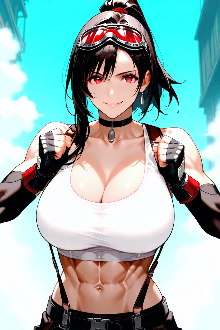 Boxer gloves、Sweat、wet hair、wet body、inflammation、pubic hair、female organ、Beautiful muscular female karateka、brown hair up style、((whole body))、(((photo taken from below)))、darkness