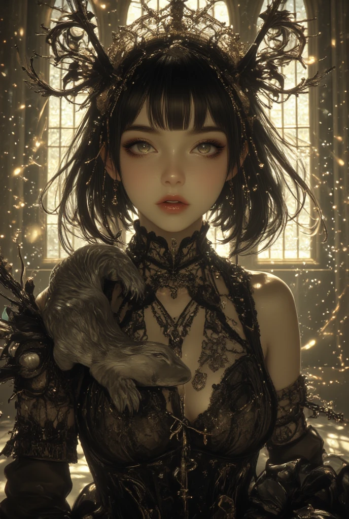 (absurdres, highres, ultra detailed), 1girl, solo, extremely detailed eyes, (official art, beautiful and aesthetic:1.2), (dark art,erosion,fractal art :1.3), colorful, horror,highest detailed, (fluffy cat ears)