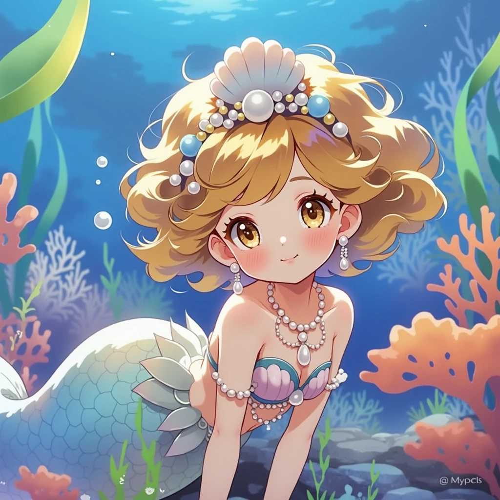 Baby Mermaid Girl, ((((DARK SKIN)))) ((SHORT OMBRE MULTICOLOR HAIR)), Teal Hair Mixed With Brown Hair, White Mermaid Tail, Rune Tattoos, Circlet
