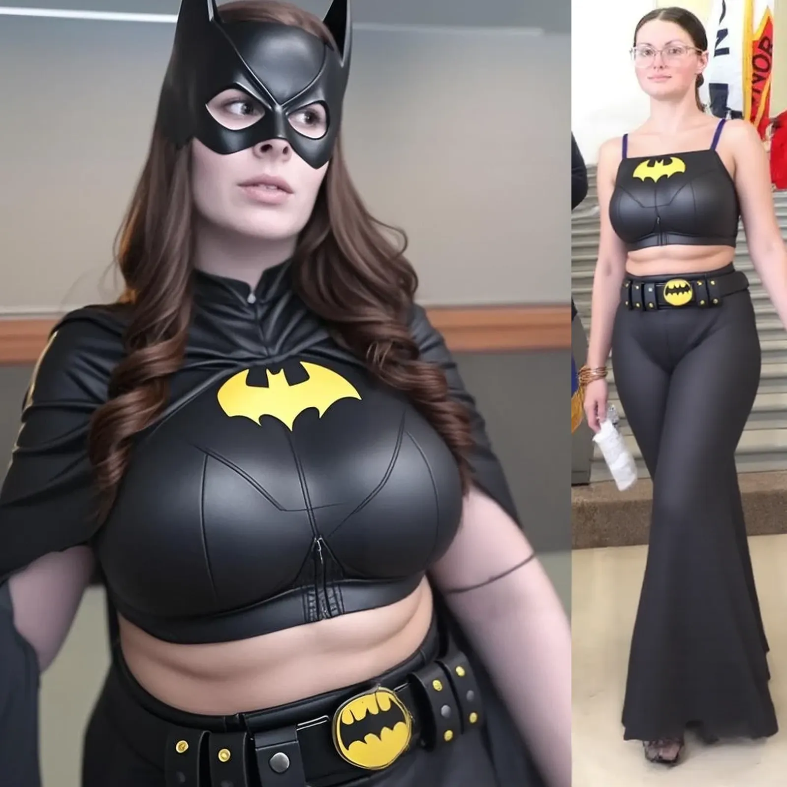 there are two women in graduation gowns posing for a picture, standing triumphant and proud, proud look, physical : tinyest midriff ever, zoomed out full body, proud smile, proud, graduation photo, very accurate photo, proud looking, round-cropped, not cropped, her belly button is exposed, full body picture, cardboard cutout, leaked photo, Big tits, huge , no clothes, sexy, cute, wide hips, thick thighs, pear-shaped body, minimal clothes, thick, bbw, chubby stomach, thick nipples, nipple piercings, large areola, hard nipples, piercing through shirt, nipples hard through shirt, busty, major cleavage, naked, ripping through top, spilling over sides, bra too tight, giant , dominatrix, dominatrix clothes, revealing clothes, ass so fat you can see it from the front, giant , huge ass, wide girl, naked