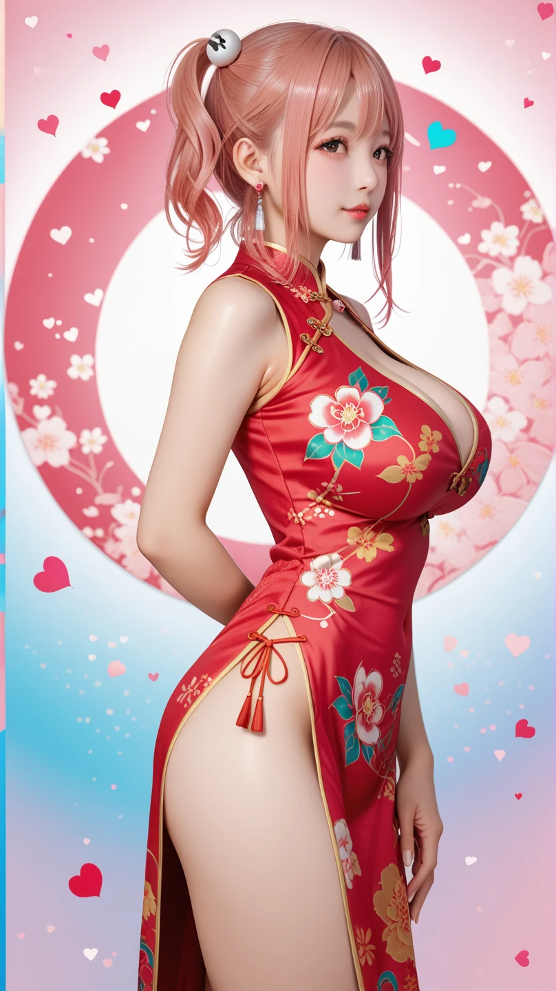 ((best picture quality,8k)),,,once very beautiful,(sleeveless:1.3),(middle view :1.2),(1 plump),{{26 years old,lactating women}},brown hair(big),(:1.8),Smile,(In big的 of flowery breasts and thin waists,Slim,Red Tang costume,red cheongsam,Chinese new year,low cut,grinding,ear nipple ring,necklace,Lively,noble,flowers,happy,low cut,巨big蒙特雀,curls,lunar new year,New Year,Chinese style,big风,White gloves,having fun,shattered,smile happily,,ski facility,sun road sky,standing in the snow,frozen,Snowing day,cold,Winters,slim legs,long legs, Slim, thin and long,Slim,slim ,big的, huge breasts,pink hair,cute,girl,Beauty,long legs,low cut,open chest