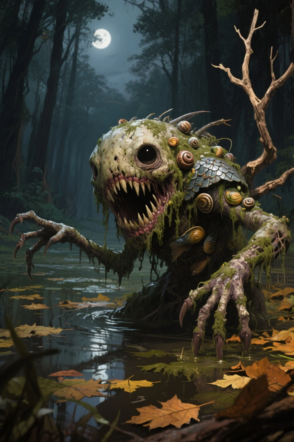 Bloodthirsty monster in the form of a mouse in a super realistic and very detailed forest