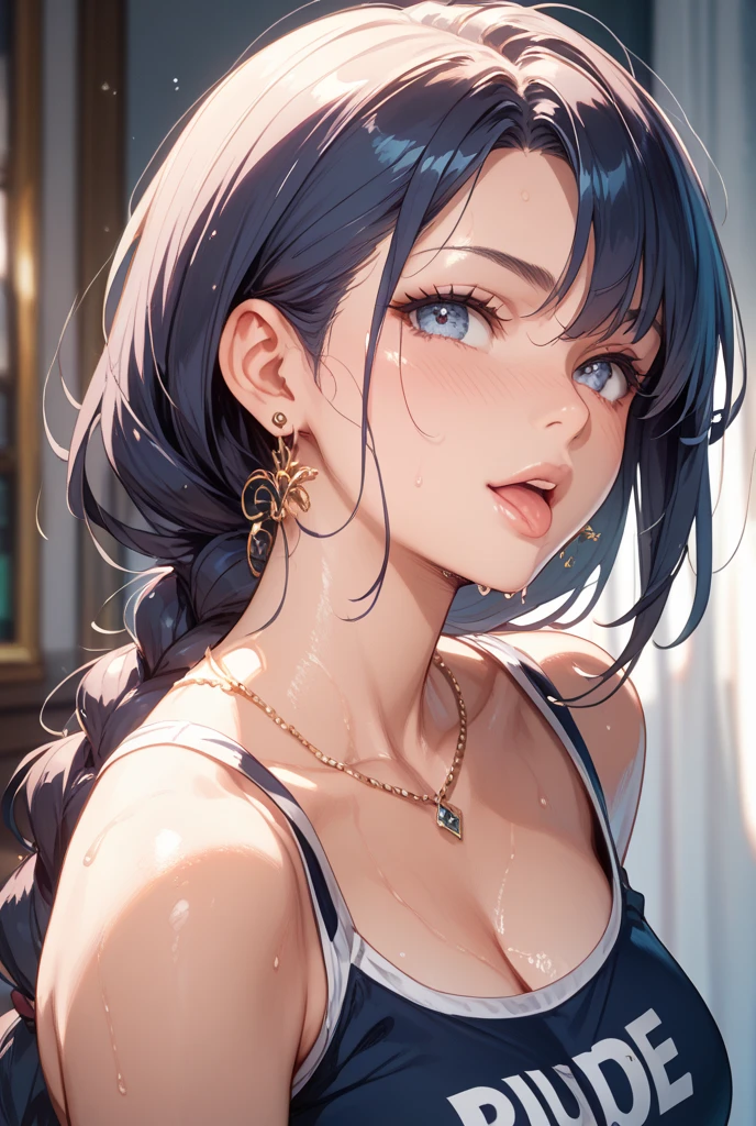 (Masterpiece, BestQuality:1.3), (ultra detailed:1.2), (hyperrealistic:1.3), (RAW photo:1.2), High detail RAW color photo, professional photograph, (Photorealistic:1.4), (realistic:1.4), professional lighting, perfect anatomy, (Big Breasts:1.2), (blush, detailed face), (cheerful Smile:1.5), (Blue Hair:1.5), Trending Hair&Trending Hairカラーをランダムに, earrings, necklace, bracelet, sexly, erotic sexly, Random sexy gravure poses, (Beautiful woman in a blue negligee、By the moonlit window、Sexy Gaze、Sit back and relax with your hair flowing down your back.、Boldly pull up the hem of your negligee、Showing legs。: 1.3)