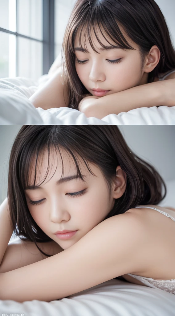 highest quality、masterpiece、Super high resolution、(In 8K)、(Photoreal:1.4)、Raw photo、black haired、Woman sleeps soundly on sofa、siesta、close your eyes、Stretch your legs