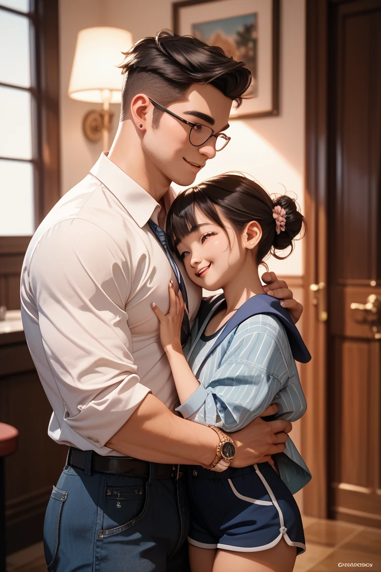 Pubic hair grows、Smile full of happiness、(((During sex:1.3)))、((During sex:1.3))、During sex、Panting face、Lacking、After being attacked、Sweating、Expression in a state of excitement、short-hair、eye glass、Indigo and pink floral garments、Under the cherry tree
