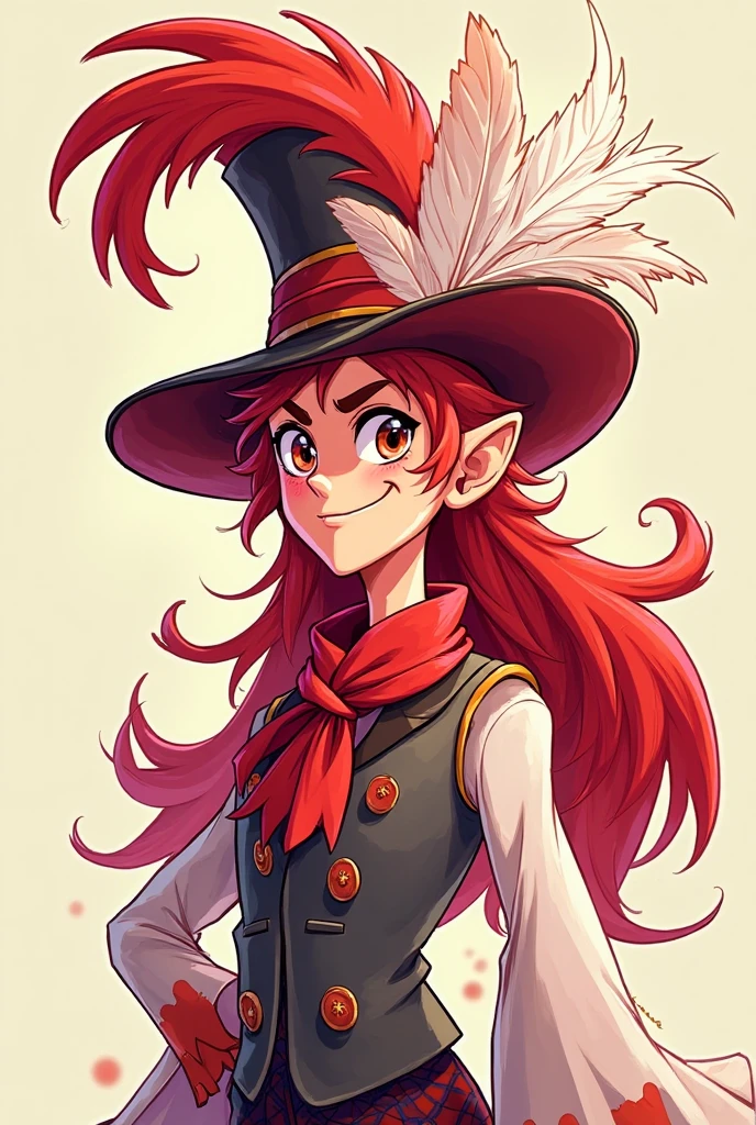 Mulher de vabelo colorido, wears hat and red clothes, morcego voa ao fundo, mulher bonita, melhor qualidade, realista