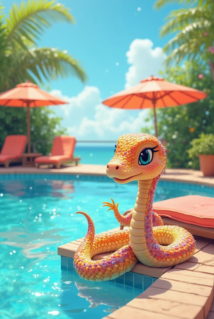 Sitting in a pool in a bikini、Arafi holding a cell phone, hot Reptilese humanoid woman, Antro gecko, Antro lizard, snake woman hybrid, Sci-Fi Lizard Alien, lizard person, realistic bikini, Reptiles, Sci-Fi Crocodile Aliens, Inspired by cgsociety, cgsociety - w 1 0 2 4 - n 8 - i, Reptilese