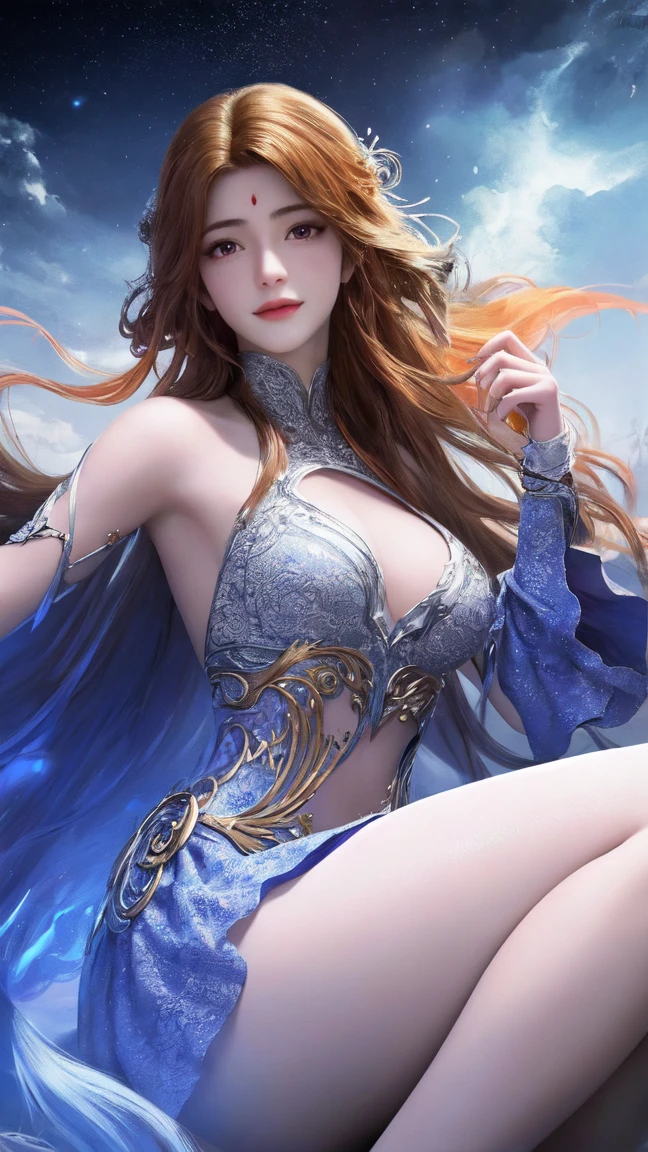 (Realistic:1.4), 8K RAW Photos, High resolution, highest quality, Attention to detail, Sexy beauty in a colorful outfit, Big Breasts, Very long legs, Big Hips, whole body, smile, light smile, rococo style, Romanticism, En plein air, cinematic lighting, ray tracing, backlighting, Nikon, masterpiece, UHD, masterpiece, anatomically correct, textured skin, super detail, high details, high quality, award winning, best quality, higher, (Galaxy Background)