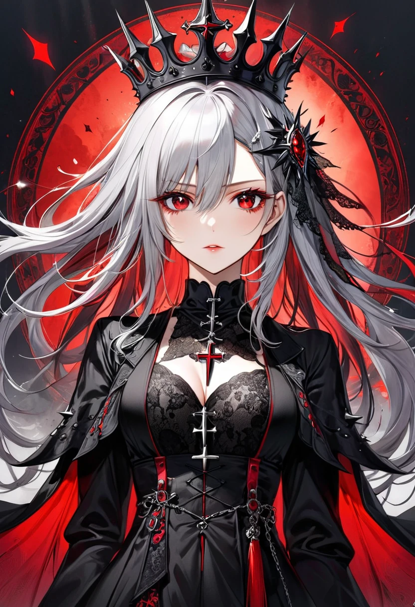 tmasterpiece, best qualtiy, extremely detaile, cinematic lightning, intricately details, A high resolution, offcial art, Fine beautiful face and eyes, high-resolution illustrations, 8k, depth of fields, bokeh, 独奏, 1girl, A girl with white hair and red eyes, Long white hair, sun glasses, beautiful red eye, lindo cenario, rainy city, full bodyesbian, looking at viewert, closeup cleavage