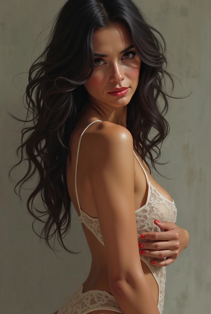(masterpiece:1.4), (best quality:1.4), retro vintage pin-up style, extremely detailed, intricate, hyper-detailed, illustration, soft lighting, ((fully legal)) (((totally nude)) ((18-year-old 1950s pin-up)), (slender, skinny anorexic thin, 5’11”, 100 pounds, 33C-22-33, 8-head tall figure, small-headed figure, narrow 1.5 head wide hips, ((very very ((dark brown skinned)) 18-yeaNative American Q’orianka Kilcher-lookalike girl)), extra long ((extra straight black (waist-length hair))) with two extra long braids, (perfect_face), bent over, ((looking back at the camera with a sexy inviting little smile)), (((with her ass and open pussy are clearly visible pointing straight back at the viewer))), sitting bare-back on the back of a palomino horse, hugging the neck of a palomino horse, ((she is looking back)) with her perfectly beautiful very ((dark brown skin)) ((18-year old Native American Q’orianka Kilcher-lookalike face)), facing away from the camera with her ((tiniest small perfect round ass and open vagina pointing directly at the viewer)), (open legs pussy visible to camera), ((she is totally nude)), gorgeous anorexic skinny long legged Native American girl with extra long limbs, ((perfectly formed defined knees))(wearing a woven buckskin and beaded Native American headband and armbands), in the Old West, she’s on a grassy open plain, at the foothills, of huge majestic Rocky Mountains rising up into the dramatic cloudy sky in front of her, dramatic light, ((she’s in a very dramatic spotlight beam of sunlight)), pine trees, buffalo, bear, bows and arrows, abandoned burned-out pioneer wagons, Artwork,3D,4K,Detailed,Realistic intricate, dramatic lighting, 4k, detailed_background, caustics, full_body, digital_illustration, (NSFW), (fully legal nude),