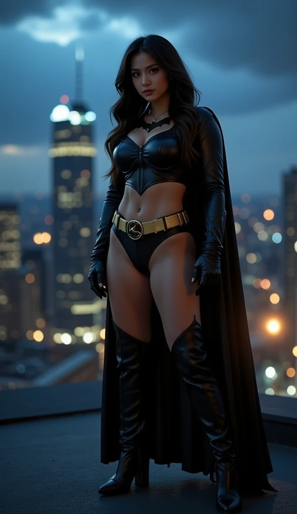 A beautiful girl, 14 years, by rubio, very small waist, medium breasts, big hip, beautiful buttocks, athletic body, spider hero costume, hero pose on the exterior of a very tall building, hands on the wall, feet on the wall, mascara, 8k, intricate detail, High resolution, Full body photo, abdomen without clothes, belly button, looking at the viewer,