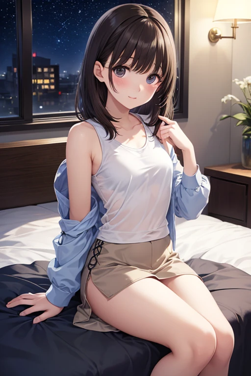 girl, Sweat, vapor, Center of chest, shy, Great hands, Looking at the audience, Cute Smile