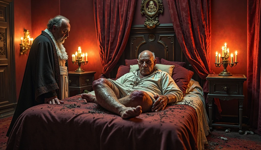 A dead princess on one side of the room and a fat king hanging by his neck