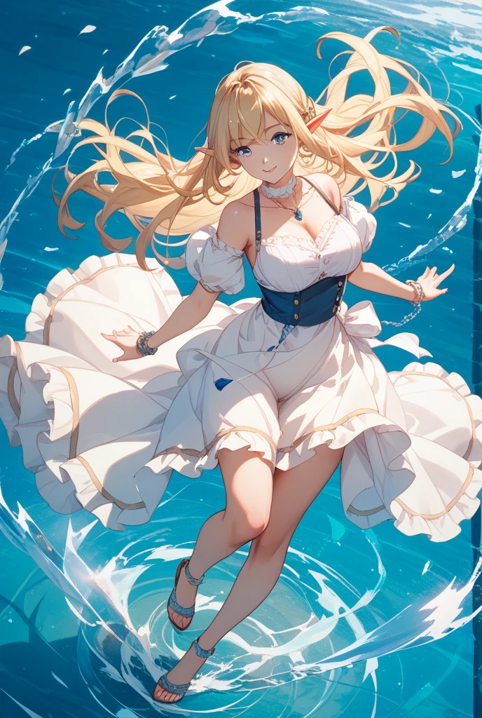((masterpiece)), Highest quality, (8k, Highest quality, masterpiece: 1.2), Very detailed, Close-up of a costumed person holding a sword, Concept art inspired by Le Chevalier, Pixiv, Conceptual Art, Wearing light leather armor, Artoria Pendragon, Girl in Armor, Light blue armor, Opal Armor, Zodiac Knight Girl, Wearing light armor, cushart krenz, 魅惑的なElf Princess Knight, Close-up of a costumed person holding a sword, Wearing light leather armor, Artoria Pendragon, Girl in Armor, Light blue armor, Opal Armor, Zodiac Knight Girl, Wearing light armor, cushart krenz, alluring Elf Princess Knight, rogue anime girl ayanami rei, Elf Princess Knight, Shiny white armor, Women Clergy,Blonde,Thighs,boots,Cleavage,Armpit,White underwear