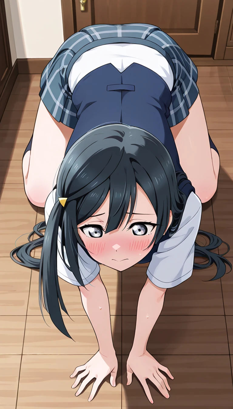 score_9, score_8_up, score_7_up, source_アニメ, masterpiece, 1girl, watahana, blue eyes, black hair, long hair, bangs, hair ornament, hair flower, pink flower, full body, indoors, open mouth, White knee-highs, Full Body, 、Primary school students、Open your mouth, Black Hair、Shiny Hair, Highest quality、skirt open、White panties、cute、blush、Watery eye、Sex、Creampie、vaginal penis, missionary, saliva trail, orgasm, Drooling pulls a thread、Semen overflowing、Cum String、(A lot of semen)、Wet、Anime H、Violent Rape、Trembling、1boy, intercourse with a man, Insert the big penis、(uterus at viewer penis inserted into pussy from cross section looking through)