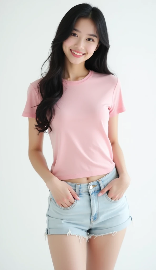 masterpiece, highest quality, (solo focus), (perfect face:1.1), (high detail:1.1), (hyper-detailed eyes), human, korean-japanese, korean-japanese woman, fuchsia dress, pastel pink pants, undershirt, pink sneakers, white eyes, black hair, fully black hair, black bob, straight hair texture, black-colored straight bob, bob hairstyle, short hair, pink headband, plastic pink-colored headband, pink-colored headband, east asian, east asian skin color, white skin color.