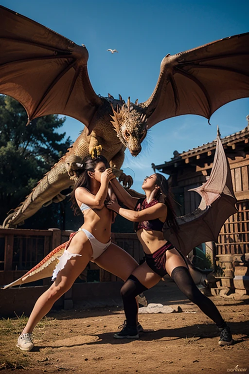 Professional , ​masterpiece、top-quality、photos realistic , depth of fields 、（Dragon Black Metal Body:1.９),(Mattretto、（cleavage of the breast）、Dragon Gold Weapon、（Micro Bikini Armor:1.４),Gorgeous gold weapons ,Particles of light、Particles of light、（（ Dragon's dense and gorgeous sword）） , （demonic wings）、（（a blond））、（Castle background）、Fight dragons、（（Gangle's forest background））、Take intense poses、Beautiful Caucasian beauty、１a person、dynamic ungle,(((Detailed and ornate dragon helmet)))、Smaller head、A smile、Castle background、Thin and beautiful female hands、cleavage of the breast、Soldier in iron armor on background、Mystical expression、Light Effects、intense fighting、Wind-effect、magic circles、With the legendary magic wand、Dragon's tail、explosions、