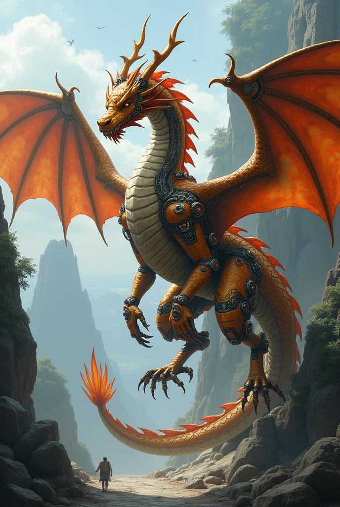 (best quality, high resolution, Watercolor mechanical dragon，Mechanical skeleton