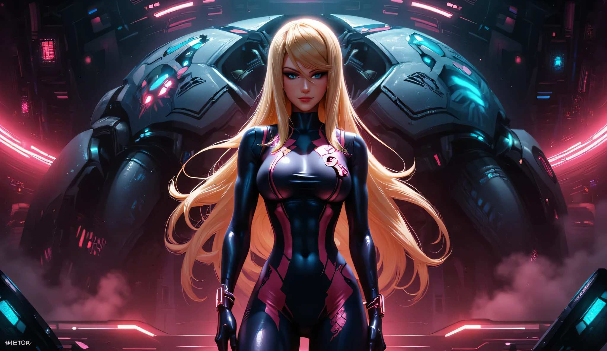 Metroid, Samus Aran, Zero Suit, big breasts, perfect breasts, perfect body, Metroid background, sexy, seductive, high detail, masterpiece.
