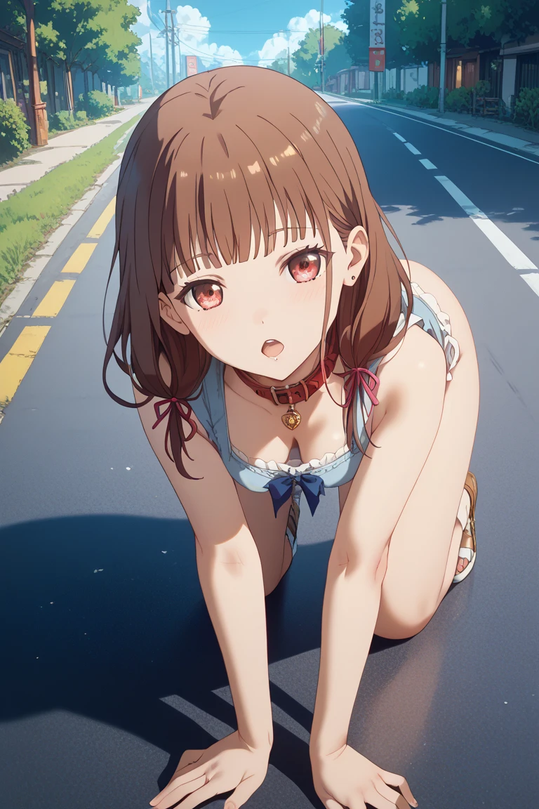 1girl,, lie down on the ground, on all fours, stick out ass, kneeing, look at me, from before