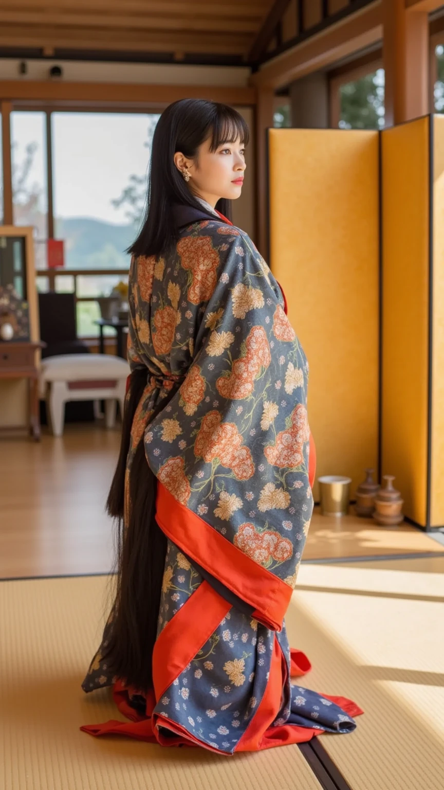 Close up face, A beautiful Japanese woman with ultra-long black hair ...