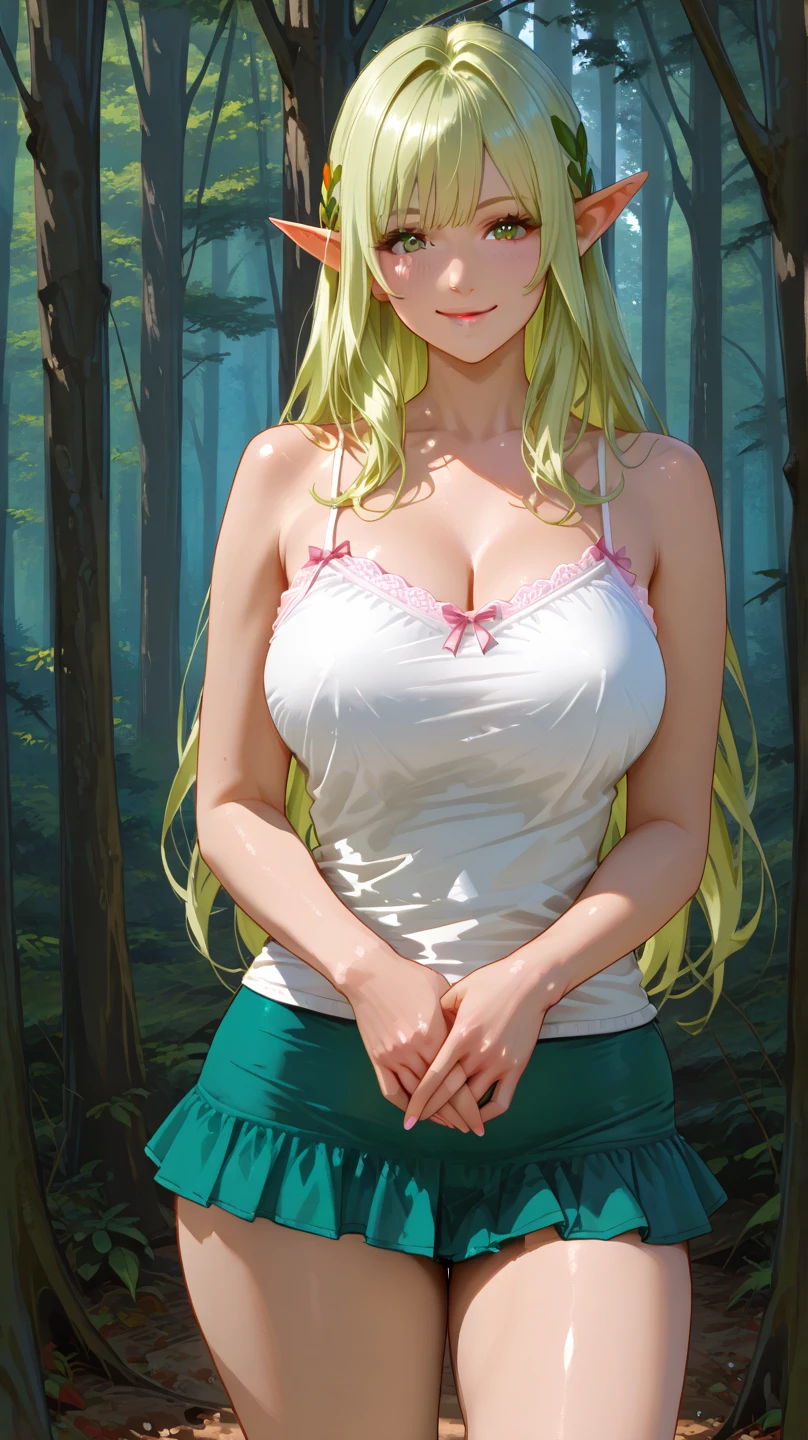 , Croped, , cleavage, slim waist, cropped hoodie underboob, cropped hoodieunderboobhoodie, 1girl, 2 wolf ears, wolf tail, marijuana crop hoodie, crop shorts, marijuana hoodie, spiky hair, spiky fur, green hair, red eyes,marijuana field, tight clothes, perfect eyes, perfect hands, clear resolution, full body, cleavage skin, marijuana plants, open hoodie, marijuana field, black thigh high socks, full body, earrings, 1girl, skirt, cleavage, slim waist, cleavage, slim waist, hair pulled back, big breast, round butt, slim waist, best quality, thick thighs, D-cup breast,